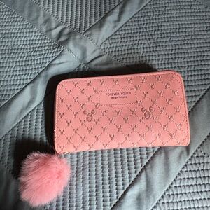Pink Quilted Wallet with Pom Pom